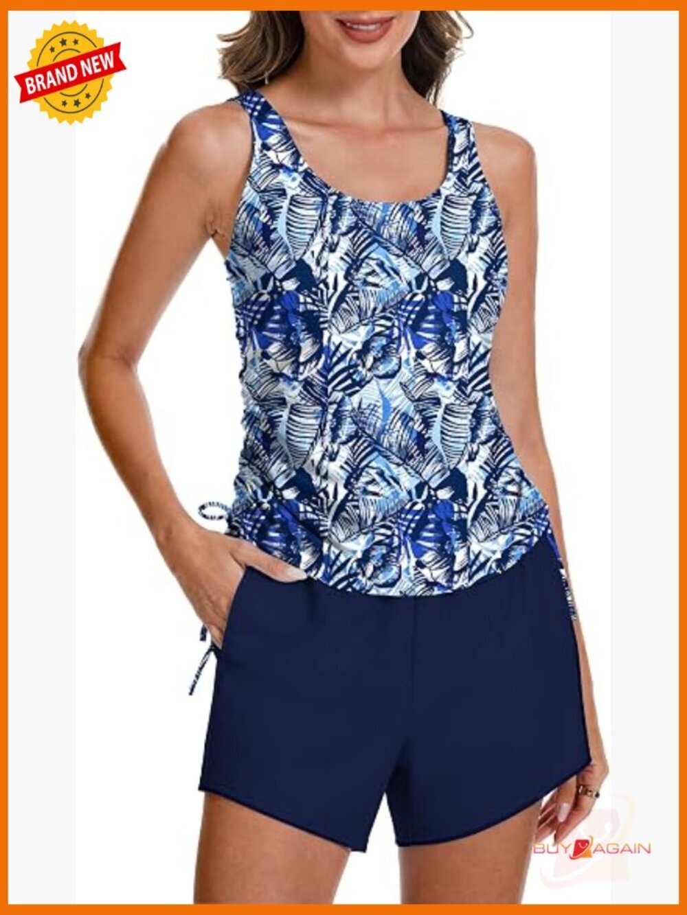 Two Piece Tankini Set with Shorts Tummy Control Swimwear